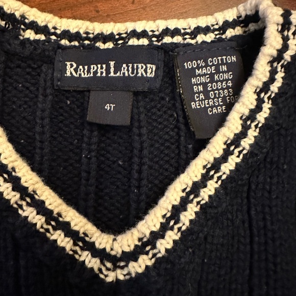 Ralph Lauren boys sz 4T 100% cotton navy blue & white knit vest Good condition - Picture 2 of 3